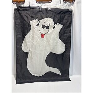 Vintage Halloween Ghost Black Nylon Flag 39 X 28 Scary Indoor/Outdoor